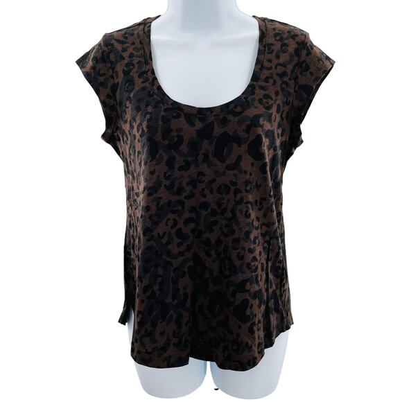 SANCTUARY Alma Brown Black Leopard Print Scoop Neck Cap Sleeve Tee Top XS - Picture 1 of 9